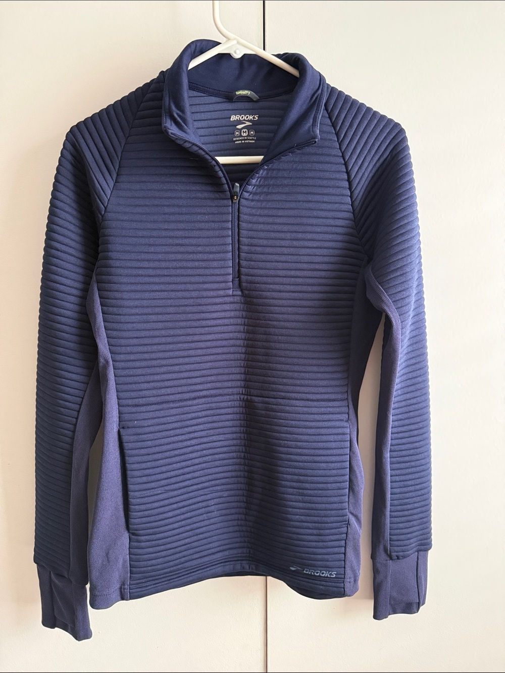 Brooks Women Navy Quilted Half-Zip Performance Sweater
